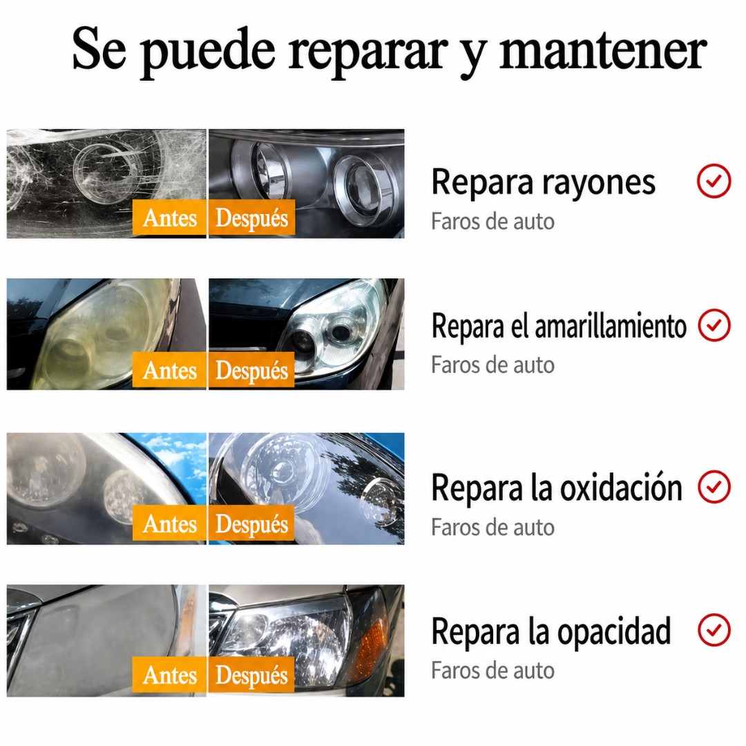 REPARADOR DE FAROS — Restaura la claridad de tus faros en minutos y ahorra el costo de comprar uno nuevo